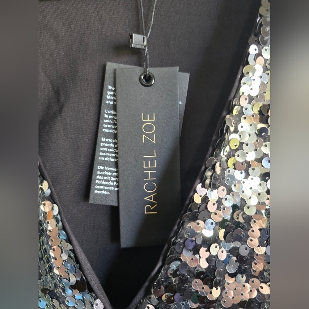 NWT! RACHEL ZOE, Muse V Neck Dress, Silver & Black Sequin, Size 8, $445 - Picture 8 of 11